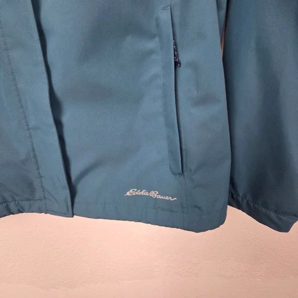 Eddie Bauer WeatherEdge Rain Jacket Womens XL Blue Hooded Full Zip Outdoor Coat - Picture 3 of 12